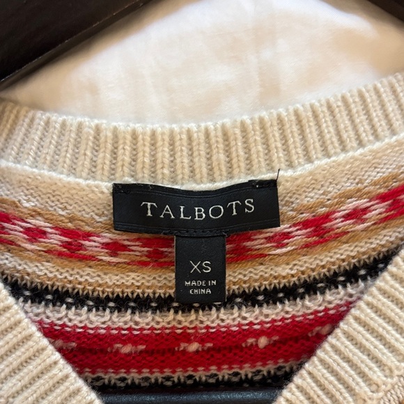 Talbots Red and Cream Fair Isle Lamb’s Wool Sweater - Picture 5 of 6